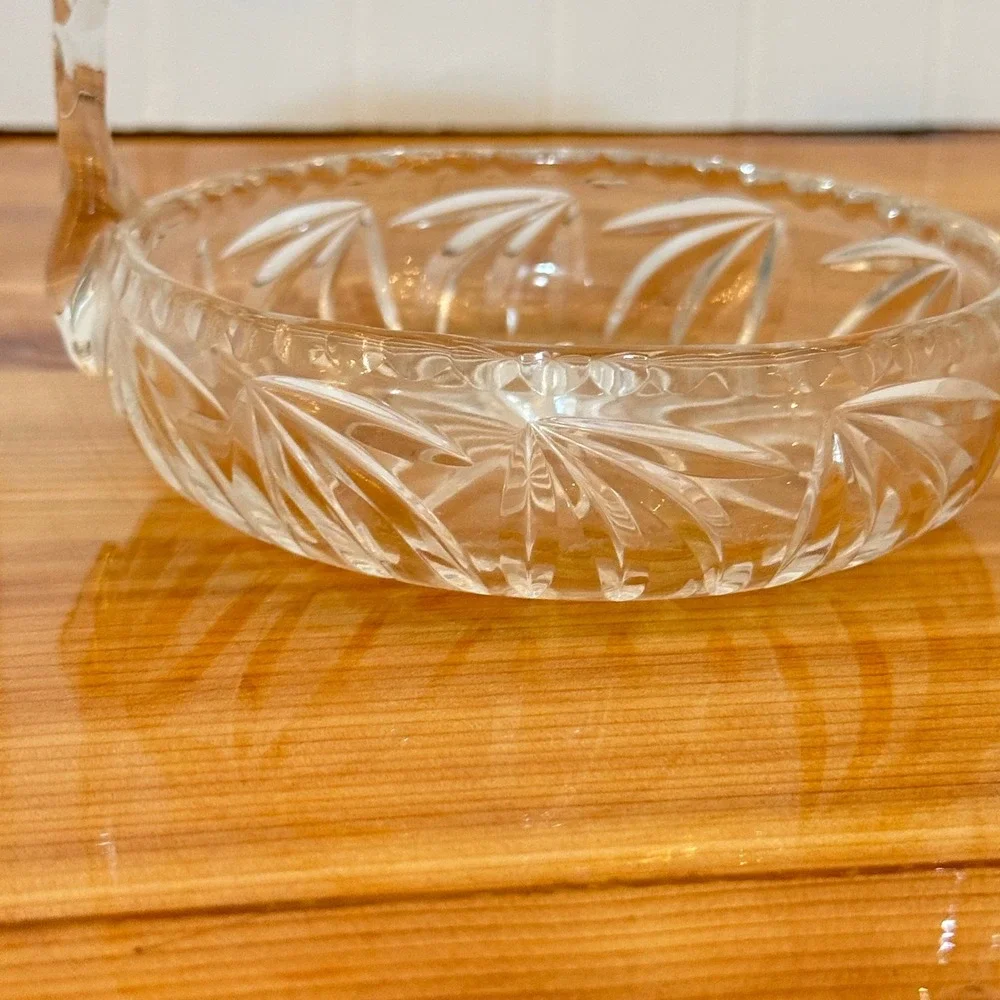 Vintage Cut Glass Basket Home Decor Clear Excellent Starburst‎ Fan Pattern